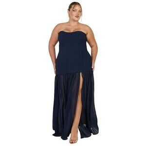 Showpo Strapless Ruched Fit And Flare Jocelyn Maxi Dress in Navy size 14 NWT